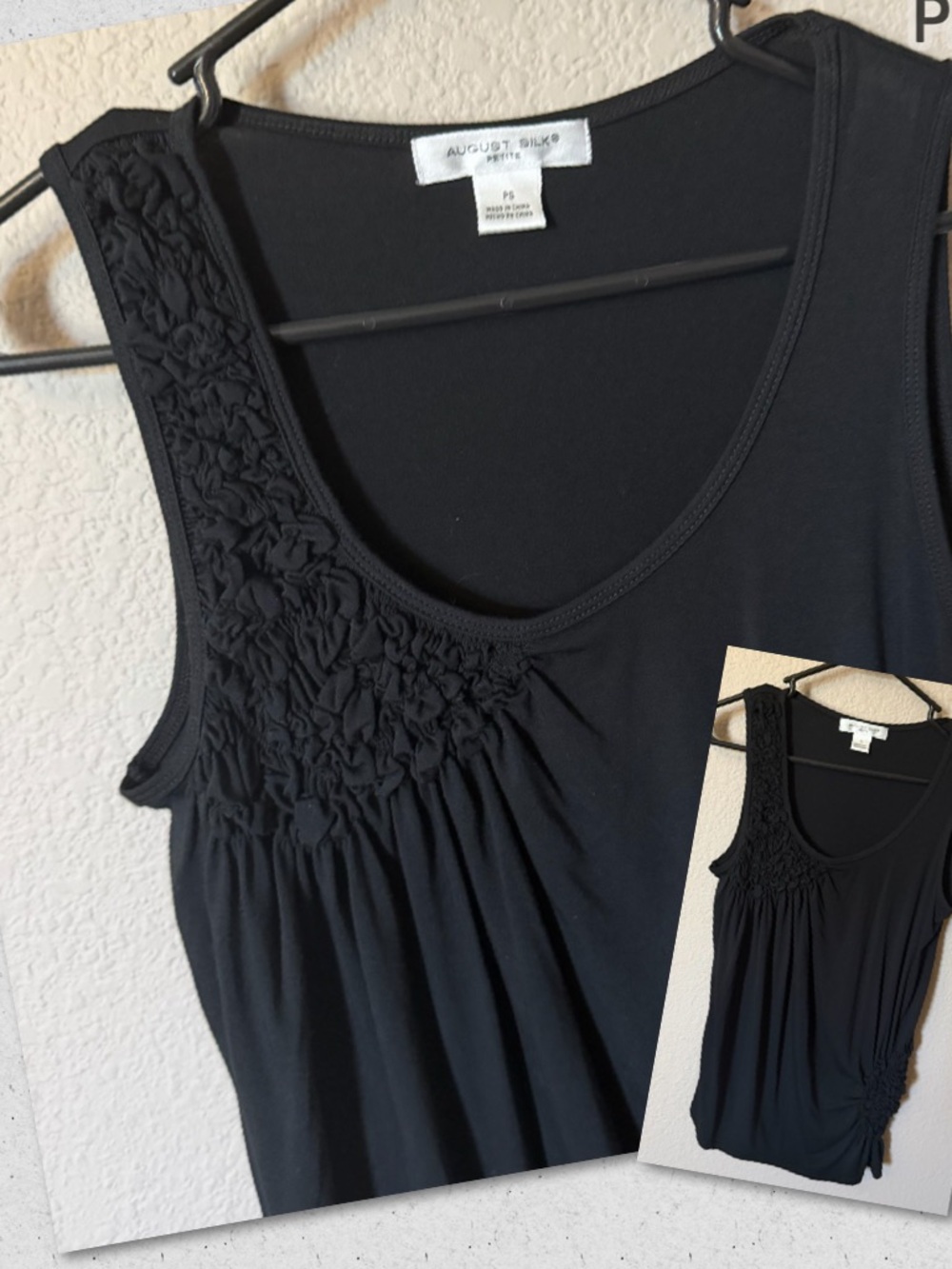 AUGUST SILK Petite Womens PS Sleeveless Black Top Blouse Soft Comfy Basic